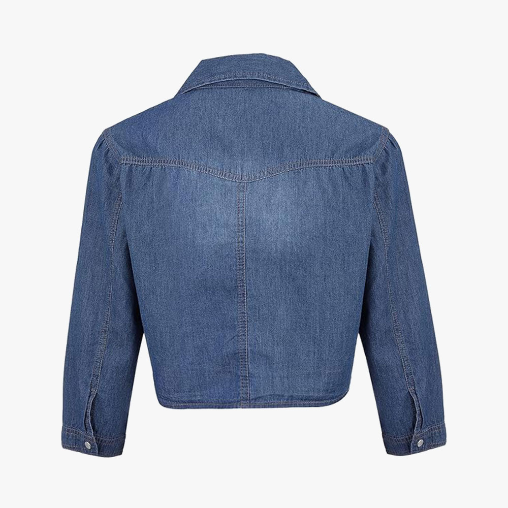 Denim Jean Top Jacket Sleeve Crop Women - Image 4